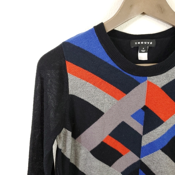 Trouve Men's Patchwork Black Pullover Sweater - Picture 2 of 7